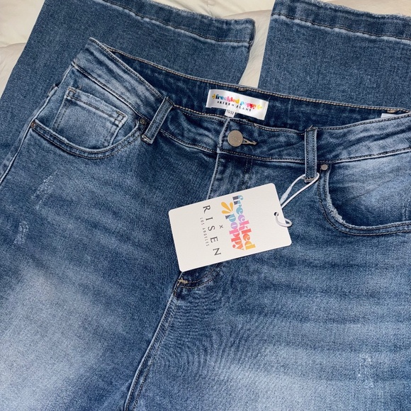 Risen WIDE LEG FLARE JEANS Freckled Poppy sz 15 /32 (14-16) 29” inseam - Picture 3 of 8